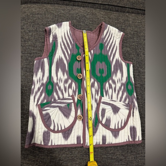 Kids Purple and White Patterned Vest with Wooden Buttons - Picture 1 of 5